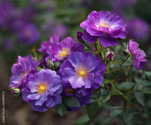 Purple bush Rose Rhapsody in Blue in flower , in the wild