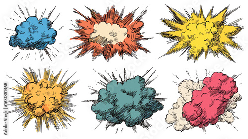 Line speed cartoon effect, boom explosive motion line element set. Comic boom burst, explosive smoke, line speed cartoon vector icon.