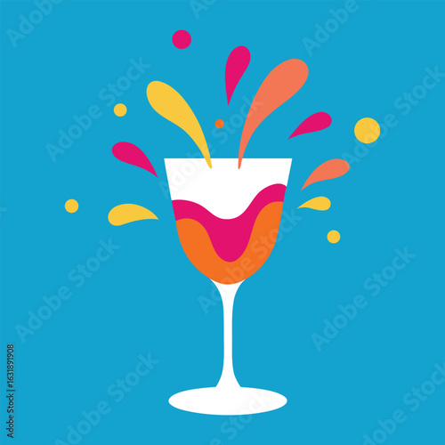 Vector art of colorful cocktail splash in a glass, celebrating a festive occasion