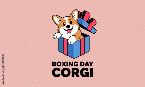 This delightful corgi peeks out from a stylish gift box, perfectly representing the joy and excitement of Boxing Day and capturing the essence of playful holiday spirit.
