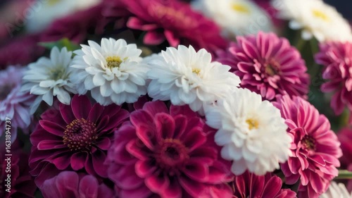 Bouquet Of Pink And White Dahlias And Chrysanthemums