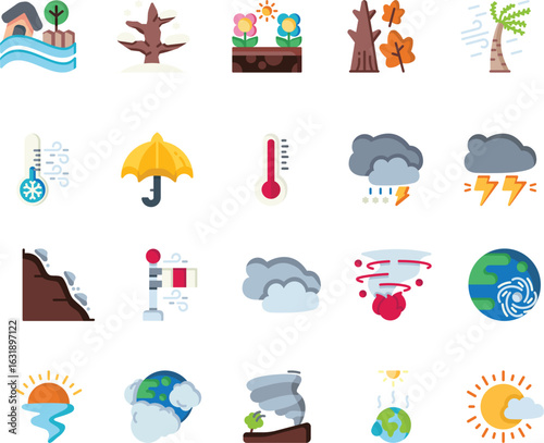 collection of weather icons, commonly used to represent various weather conditions and phenomena