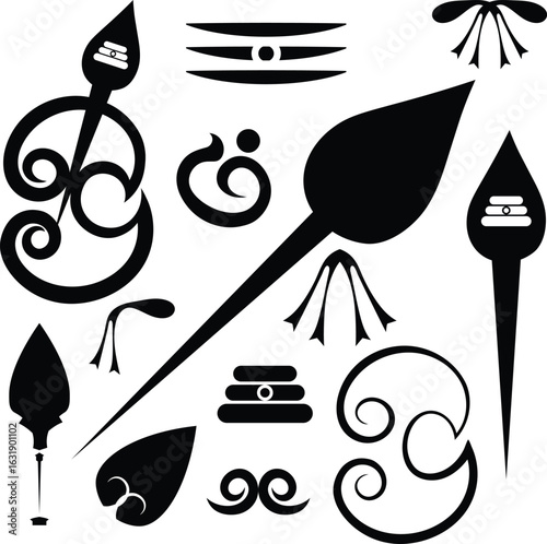Lord Murugan Combo Icon Set – Om, Ohm, Aum, Vel, Towel Symbols | Vector Illustrator Art for Tattoo, Auto, Bike, Car Sticker
