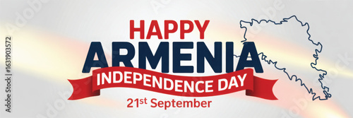 Armenia Independence Day artwork with national map outline, celebratory typography, and vibrant ribbon banner for 21st September event