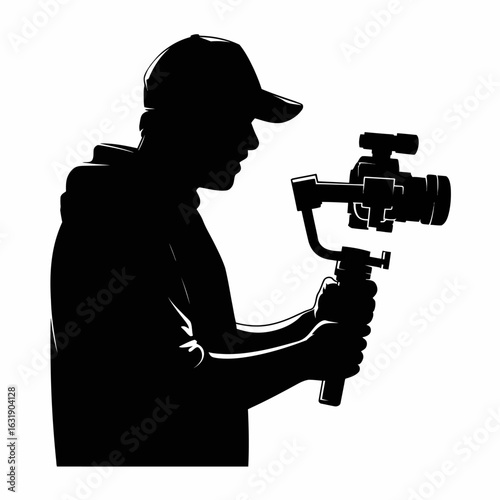 Silhouette of a Videographer with Gimbal Stabilizer