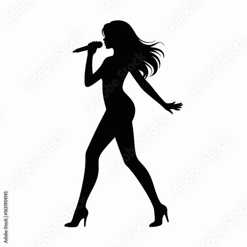 Silhouette of a Singer with Microphone in Heels