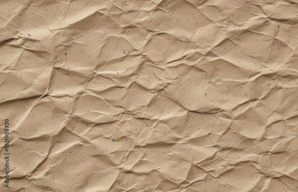 Fototapeta premium Wrinkled light brown recycled paper surface texture is perfect for eco-friendly and sustainable creative projects and packaging