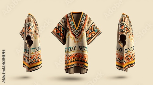 Geometric textile design on shirt with vibrant ethnic-inspired patterns