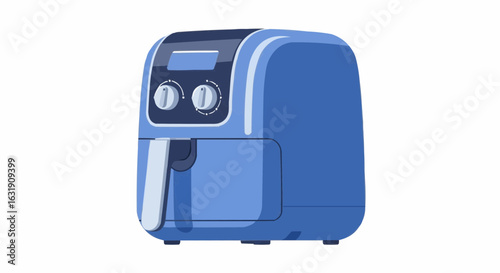 Blue air fryer appliance for healthy cooking illustration
