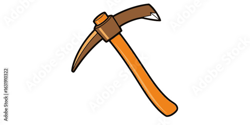 Isolated cartoon pickaxe with orange handle and brown head
