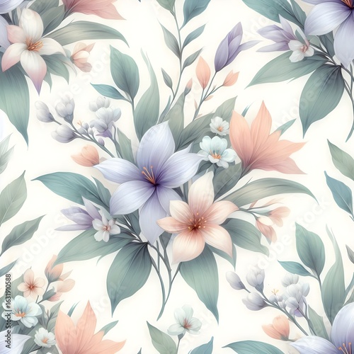 Pastel seamless floral pattern watercolor illustration