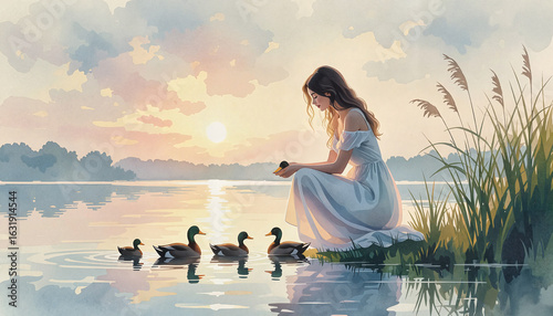 woman feeding ducks near lake