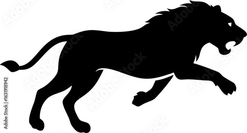 Powerful Black Lioness Silhouette:  Dynamic, Aggressive, Side Profile, Vector Illustration.