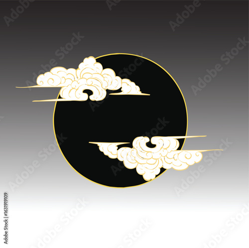 Celestial embrace clouds enveloping a dark void full moon