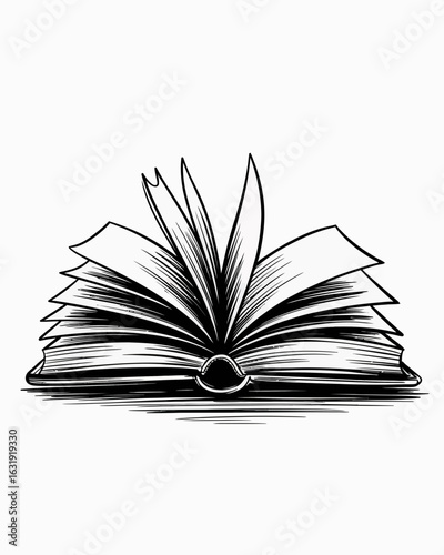 book, open, pages, reading, literature, illustration, black, white, sketch, drawing, education, knowledge, learning, study, graphic, lineart, monochrome, classic, vintage, wisdom, novel, library, text