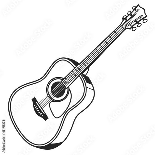 Minimalist Guitar Vector Illustration - Simple Music Icon on White Background