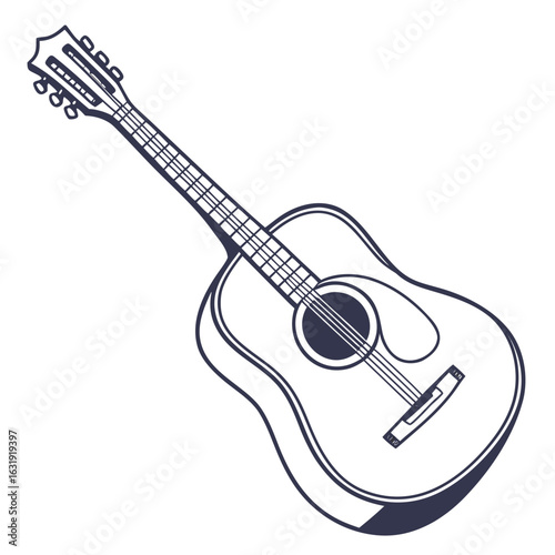Minimalist Guitar Vector Illustration - Simple Music Icon on White Background