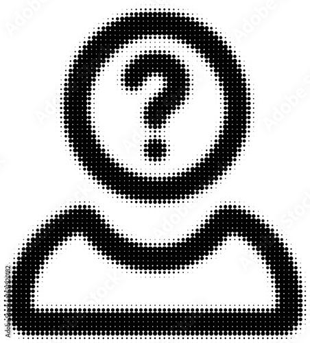 Halftone silhouette of person with question mark over face, concept unknown identity