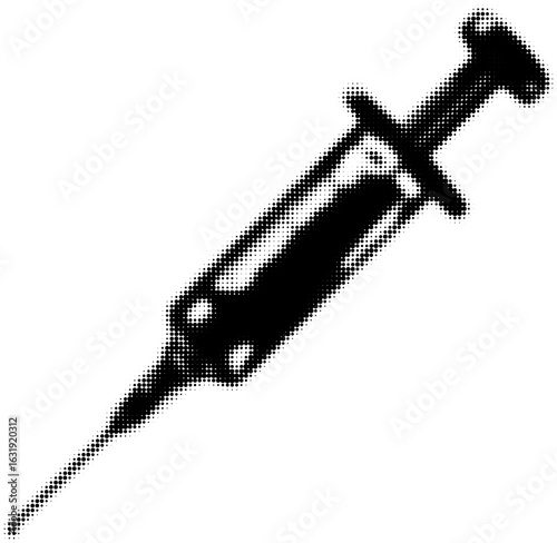 Vintage syringe illustration in black and white pop art style