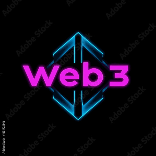 Neon pink and blue logo for Web3, a futuristic design.