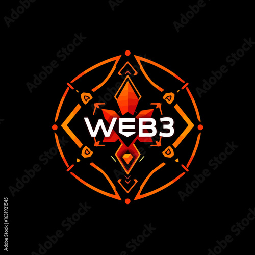 Fiery Web3 logo with geometric design, featuring a central, stylized flower-like emblem.