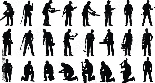 Workers, silhouette, tools, construction, maintenance, labor, industrial, equipment, professional, tradesperson, repair, building, job site, occupation, handyman, technician, mechanic