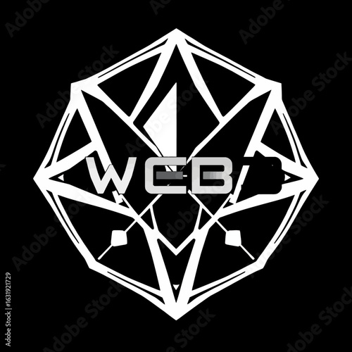 Abstract geometric design featuring the letters "WEB" in white against a black background.