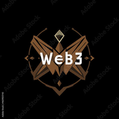 Abstract geometric logo design featuring the text "Web3" in a dark setting.