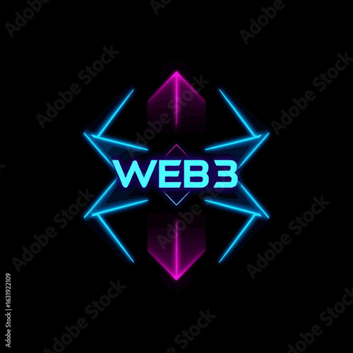 Neon Web3 logo design with geometric shapes against a black background.