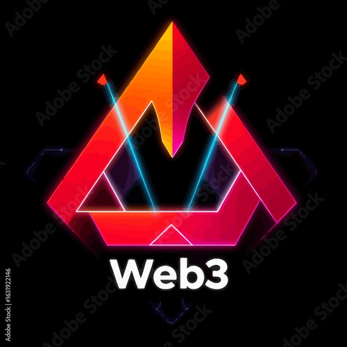 A stylized logo with a geometric shape, vibrant colors, and the text "Web3" against a dark background.