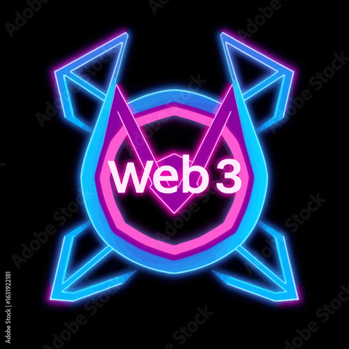 Neon-colored logo design for Web3, featuring stylized arrows and geometric shapes.