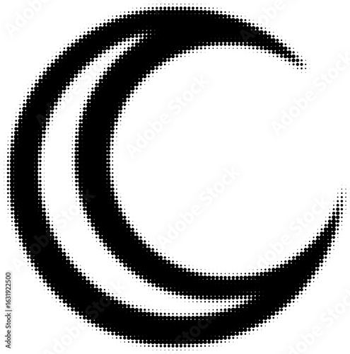 Black halftone crescent moon, abstract graphic design