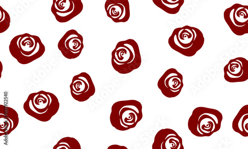 red rose seamless pattern with circles on white background, Fuzzy spin rose, spiral block repeat seamless pattern, design for fabric print or wallpaper seamless randomly