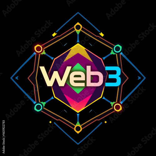 Vibrant logo design for Web3, featuring a colorful geometric pattern.