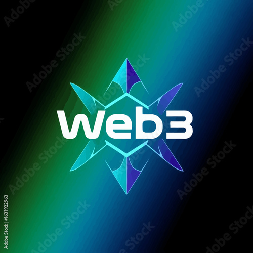 Abstract Web3 logo design featuring a stylized, crystalline hexagon emblem.