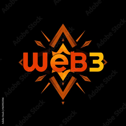 Web3 text in orange and yellow gradient, with abstract geometric shapes on a black background.
