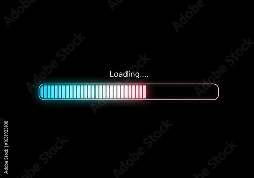 Stylish neon loading bar on black background for technology concepts