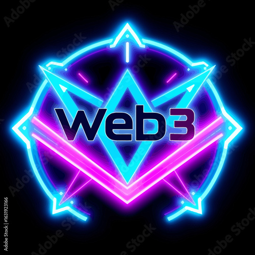 Neon Web3 logo design with vibrant blue and pink lights.