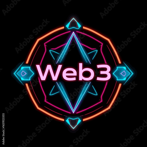 Neon Web3 logo design with vibrant colors and geometric shapes.