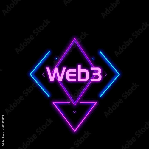 Neon Web3 logo design with geometric shapes.