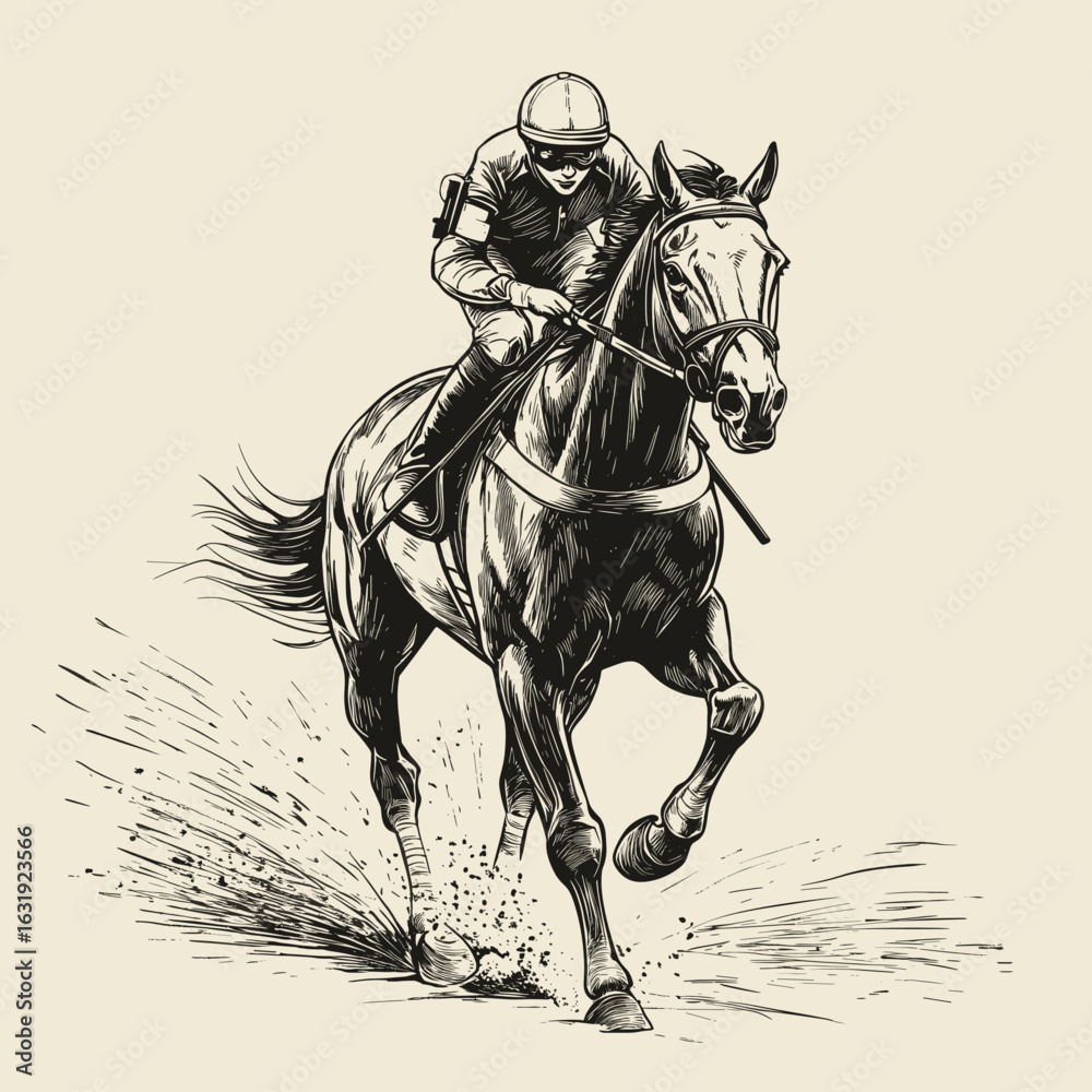 Fototapeta premium Jockey Racing on a Galloping Horse