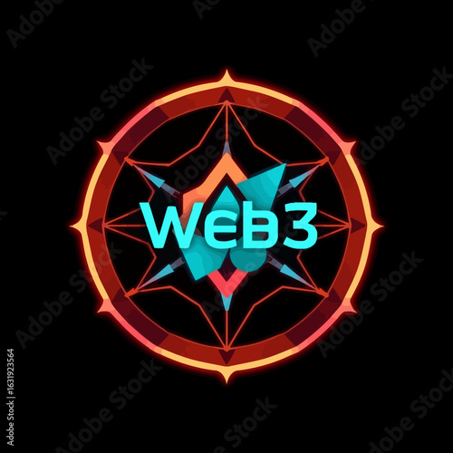 A vibrant, stylized logo for Web3, featuring a circular design with geometric patterns and bright colors.