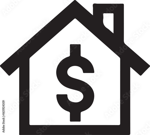 a simple black house with a dollar sign