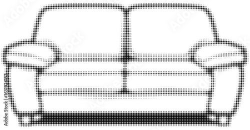 Black and white halftone pattern of a simple couch with armrests