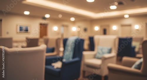 Cozy Waiting Room with Soft Seating, Blurred Background