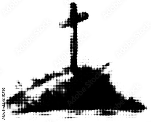 Grave with a cross in halftone style representing a solemn concept