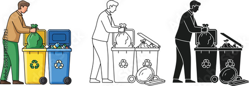 Recycling and waste management man throwing garbage in the trash vector