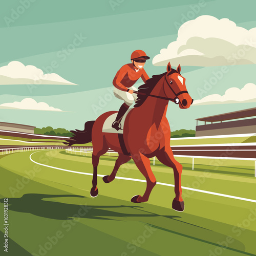 Vibrant Horse Racing Scene with Jockey in Action