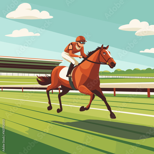 Vibrant Horse Racing Scene with Jockey in Action
