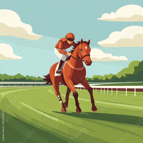 Vibrant Horse Racing Scene with Jockey in Action